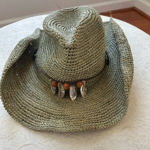 Stylish Flora Bella Sage Green Straw Hat with Shell Accents
